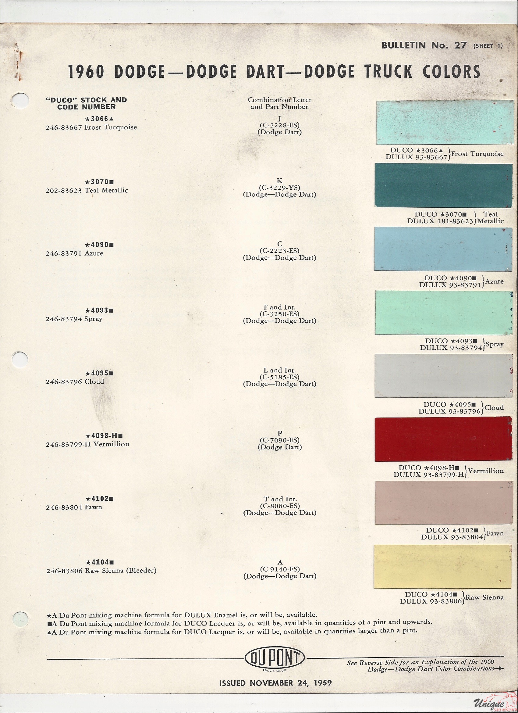 1960 Dodge Paint Charts